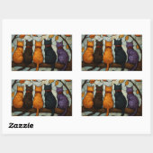 Five Cats on a Tree Branch Stained Glass Style 長方形シール (シート)