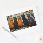 Five Cats on a Tree Branch Stained Glass Style 長方形シール (封筒)