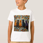 Five Cats on a Tree Branch Stained Glass Style Tシャツ (正面)