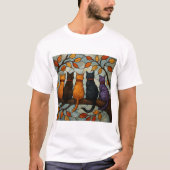 Five Cats on a Tree Branch Stained Glass Style Tシャツ (正面)