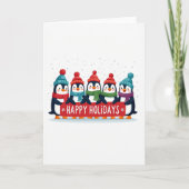 Five Cute Penguins Happy Holidays Banner Card カード (正面)