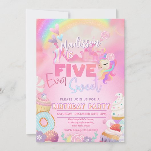 five ever Sweet Girl 5th Birthday  招待状 (正面)