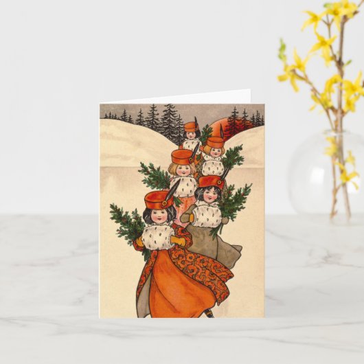 Five Girls With Furry Muffs - Florence Hardy カード (黄色い花)