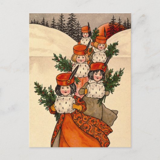 Five Girls With Furry Muffs - Florence Hardy ポストカード (正面)