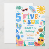 Five in the Sun 5歳の誕生日パーティー 招待状 (正面/裏面)