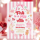 Five Is A Jolly Vibe Christmas Bow 5th Birthday 招待状