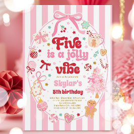 Five Is A Jolly Vibe Christmas Bow 5th Birthday 招待状
