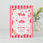 Five Is A Jolly Vibe Christmas Bow 5th Birthday 招待状 (スタンド正面)