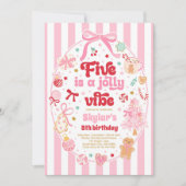 Five Is A Jolly Vibe Christmas Bow 5th Birthday 招待状 (正面)