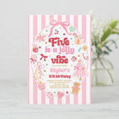 Five Is A Jolly Vibe Christmas Bow 5th Birthday 招待状 (スタンド正面)