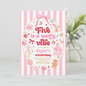 Five Is A Merry Vibe Christmas Bow 5th Birthday 招待状 (スタンド正面)