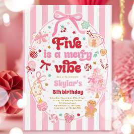 Five Is A Merry Vibe Christmas Bow 5th Birthday 招待状