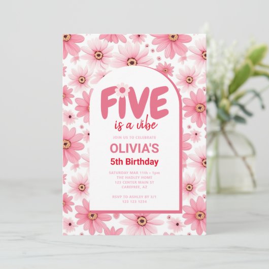 Five is a Vibeデイジー誕生日写真 招待状 (スタンド正面)