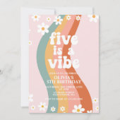 Five is a Vibe グルービーなダイジー 虹色の5歳の誕生日 招待状 (正面)