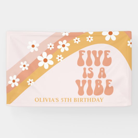Five is a Vibe グルービーなレトロデイジー 4歳の誕生日 横断幕 (横)