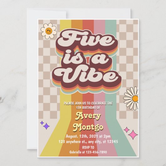 「Five is a Vibe」グルービーな5歳の誕生日招待状 招待状 (正面)