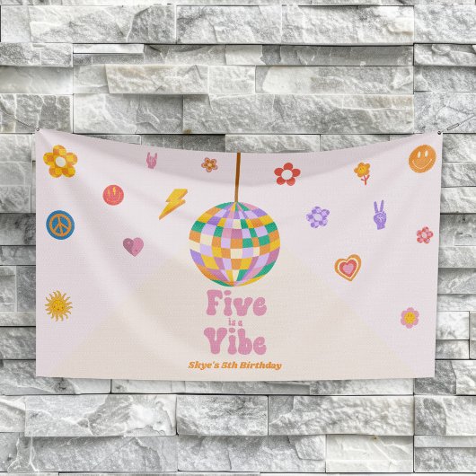 「Five Is A Vibe」ディスコボール 5歳の誕生日パーティー 横断幕