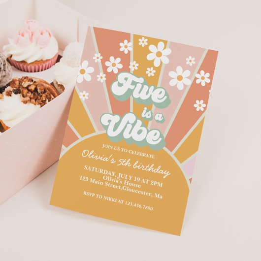 Five is a Vibe レトロ サンシャイン ダイシー ボヘミア フラワル 招待状