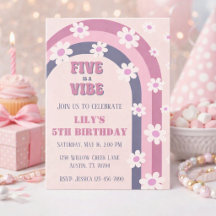 Five is a Vibe レトロ レインボー ダイジー ガール 5歳の誕生日