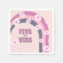 Five is a Vibe レトロ レインボー ダイジー ガール 5歳