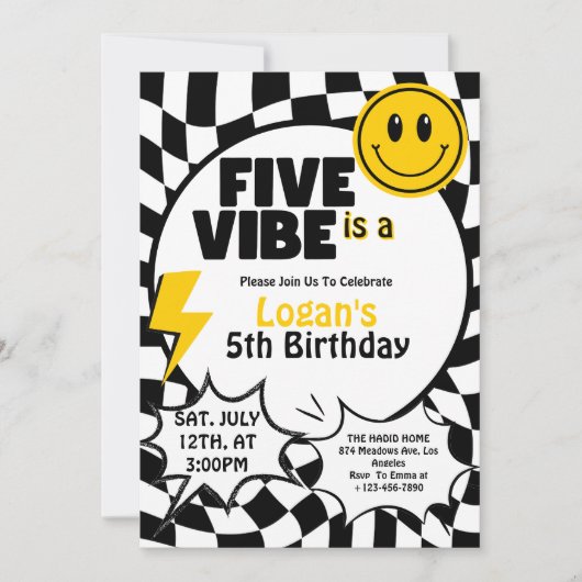 Five is a Vibe | 男の子5歳のレトロな誕生日パーティー 招待状 (正面)