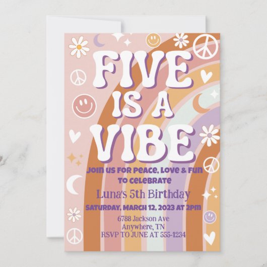 「Five is a Vibe」5歳の誕生日パーティー招待状 招待状 (正面)