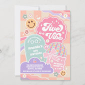 Five Is A Vibe Cloud Rainbow Disco 5th Birthday 招待状 (正面)