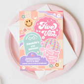 Five Is A Vibe Cloud Rainbow Disco 5th Birthday 招待状