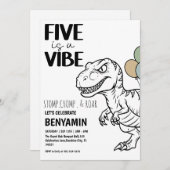 Five is a Vibe Dinosaur  Boy  Birthday Party  招待状 (正面/裏面)