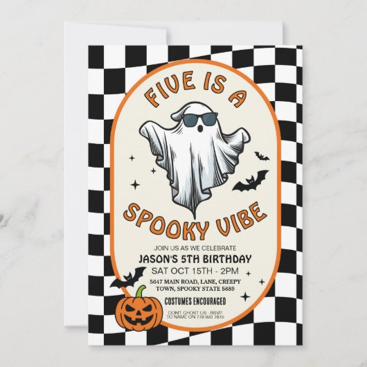 Five is a Vibe Ghosts Bats Halloween Party 招待状 (正面)