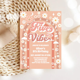 Five Is A Vibe Groovy Retro 5th Birthday 招待状