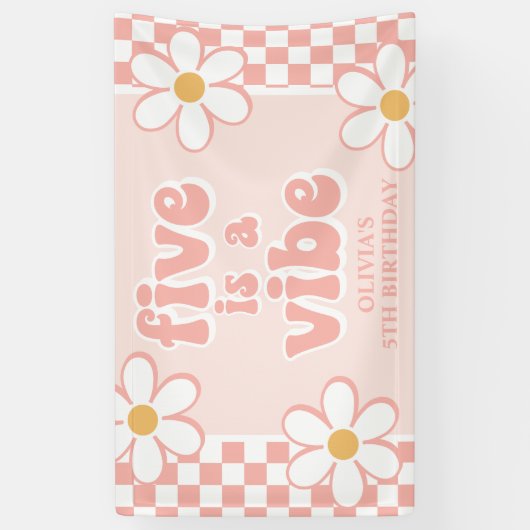 Five is a Vibe Pink Daisy Checker 横断幕 (縦)