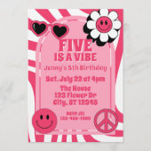 Five is a Vibe, pink retro 5th Birthday 招待状 (正面)