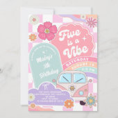 Five is a Vibe Rainbow Daisy 5th Birthday 招待状 (正面)