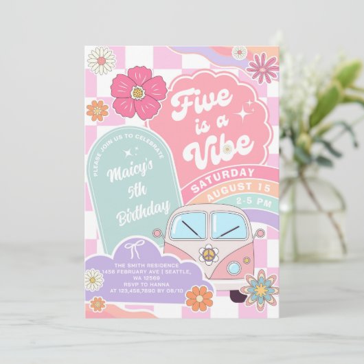 Five is a Vibe Rainbow Daisy 5th Birthday 招待状 (スタンド正面)