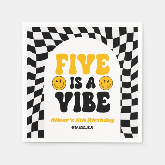 Five Is A Vibe Retro Fifth 5th Birthday Party スタンダードカクテルナプキン (正面)