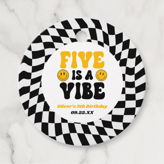 Five Is A Vibe Retro Fifth 5th Birthday Party フェイバータグ (正面)