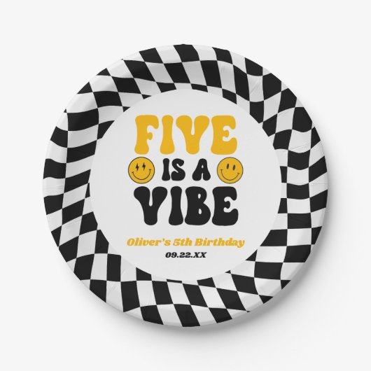 Five Is A Vibe Retro Fifth 5th Birthday Party ペーパープレート (正面)