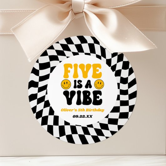 Five Is A Vibe Retro Fifth 5th Birthday Party ラウンドシール