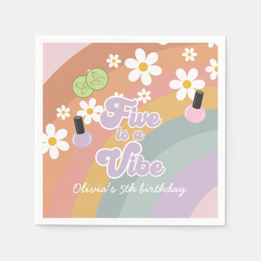 Five is a vibe Spa Rainbow 5歳の誕生日おめでとう スタンダードカクテルナプキン (正面)