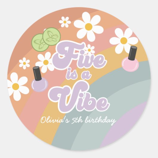 Five is a vibe Spa Rainbow 5歳の誕生日おめでとう ラウンドシール (正面)