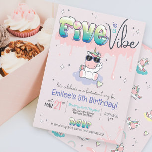 FIVE is a VIBE Unicorn Graffiti Girl 5誕生日 招待状