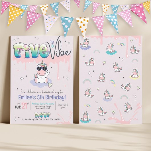 FIVE is a VIBE Unicorn Graffiti Girl 5誕生日 招待状