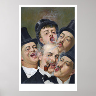 Five Jolly Smoking Men Playing Cards ポスター