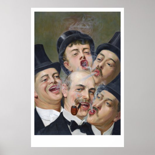 Five Jolly Smoking Men Playing Cards ポスター (正面)