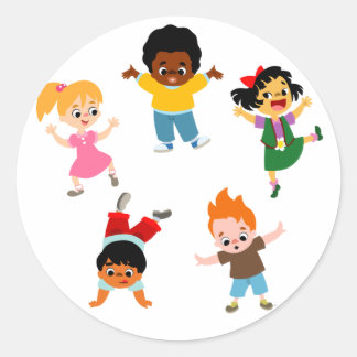 Five Kids Cartoonのステッカー ラウンドシール
