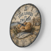 Five Loaves and Two Fish Bible Christ ラージ壁時計 (傾斜)