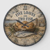 Five Loaves and Two Fish Bible Christ ラージ壁時計 (正面)