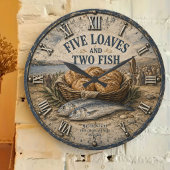Five Loaves and Two Fish Bible Christ ラージ壁時計