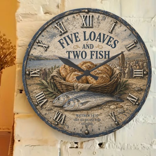 Five Loaves and Two Fish Bible Christ ラージ壁時計